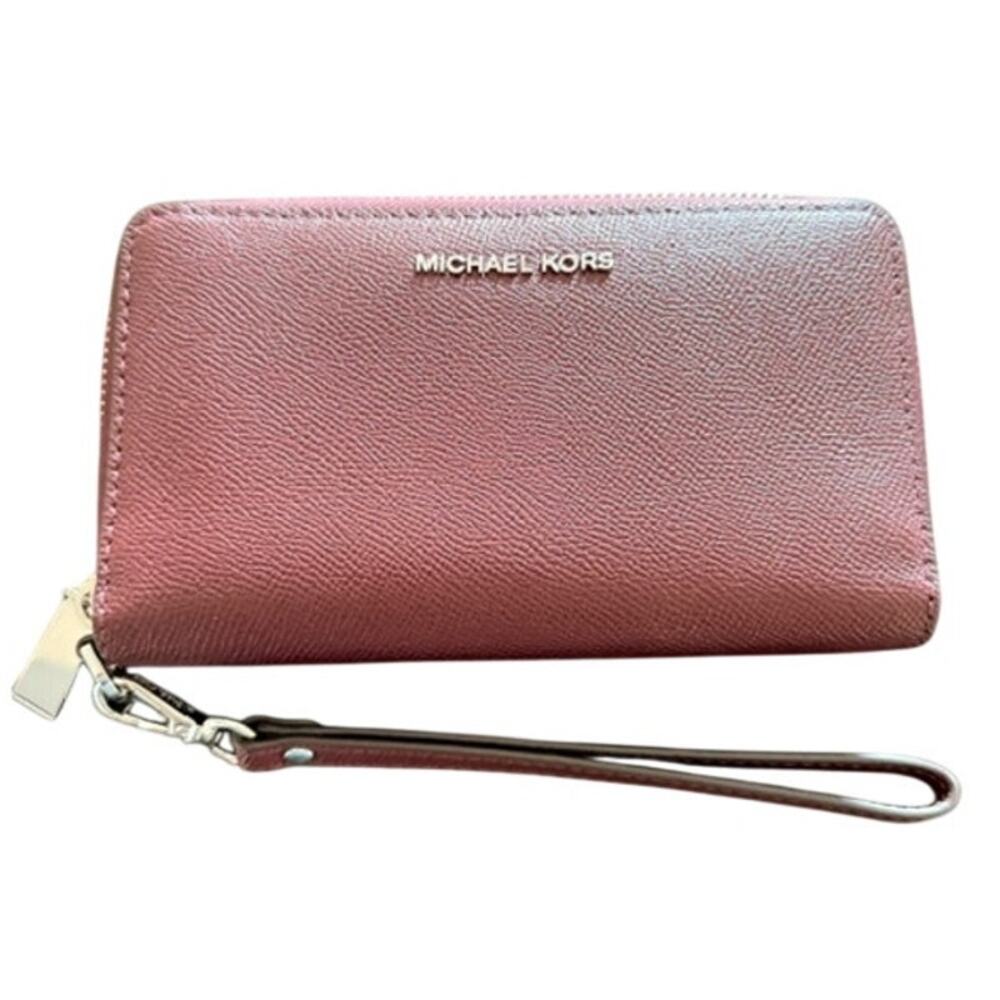 Michael Kors Burgundy Saffiano Leather Zip Wristlet Wallet 7x4.5